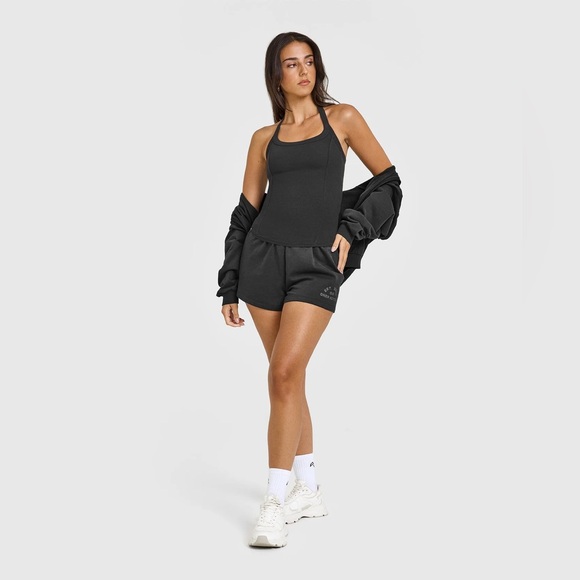 ONER MELLOW™ RIB HALTER NECK VEST WITH BUILT IN BRA SHELF - Soft Black - Picture 1 of 4